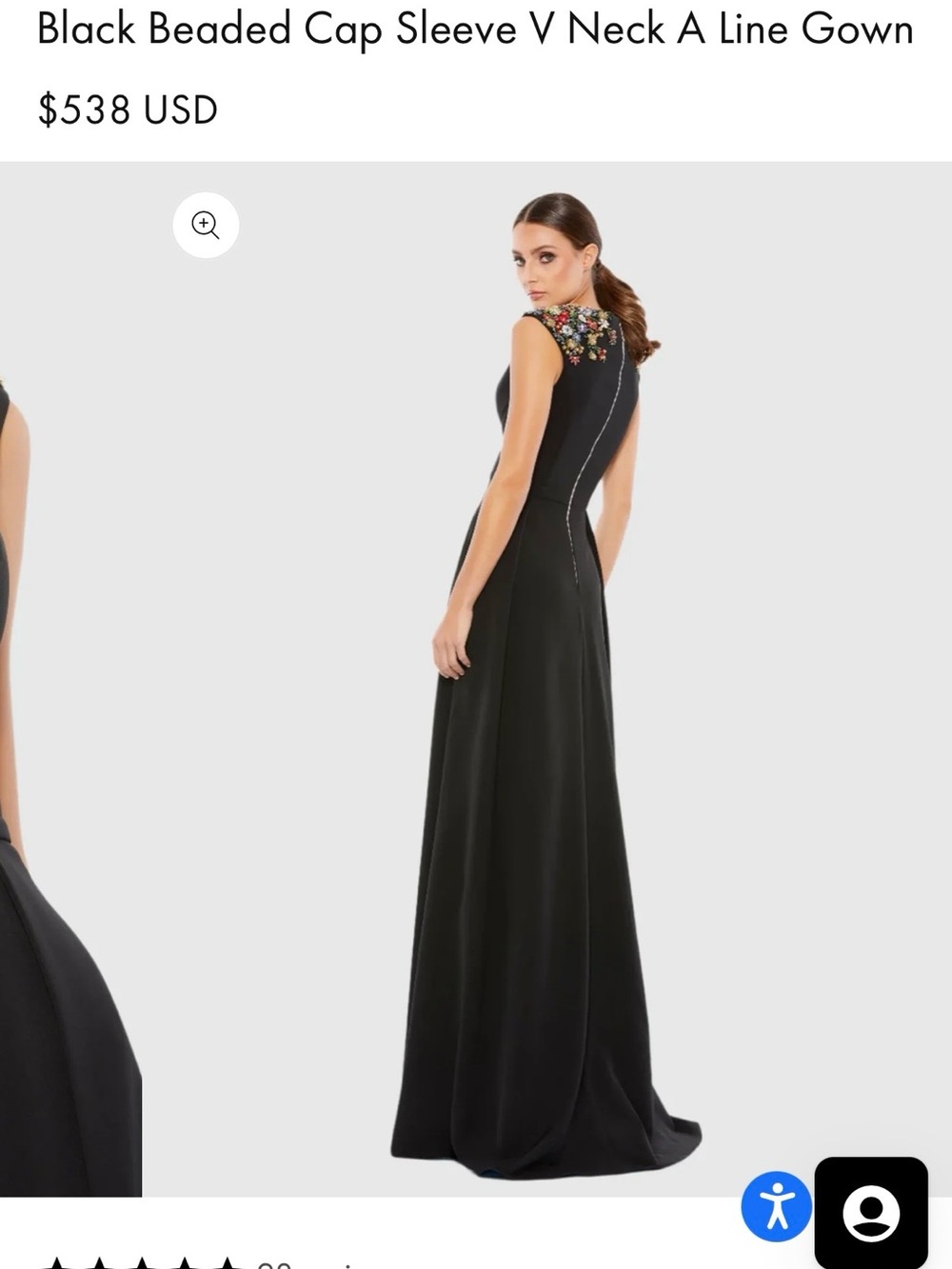 Mac Duggal Black Beaded Cap Sleeve V-Neck A-Line Gown Dress Formal - Picture 2 of 5
